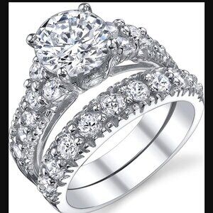 1.5 Carat CZ Sterling Silver Engagement Bridal Set Size 8